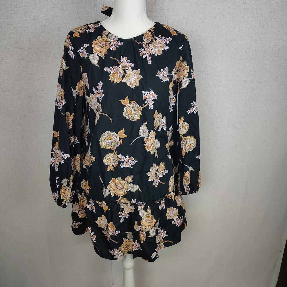 Who What Wear Black Floral Mini Dress S Tie Back Ruffle Boho Romantic